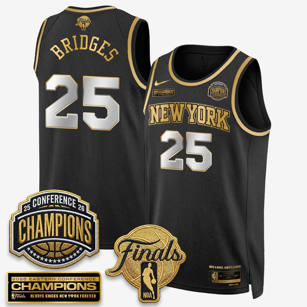 New York Knicks 2026 NBA Eastern Conference Champions White Gold Edition Jersey - Stitched