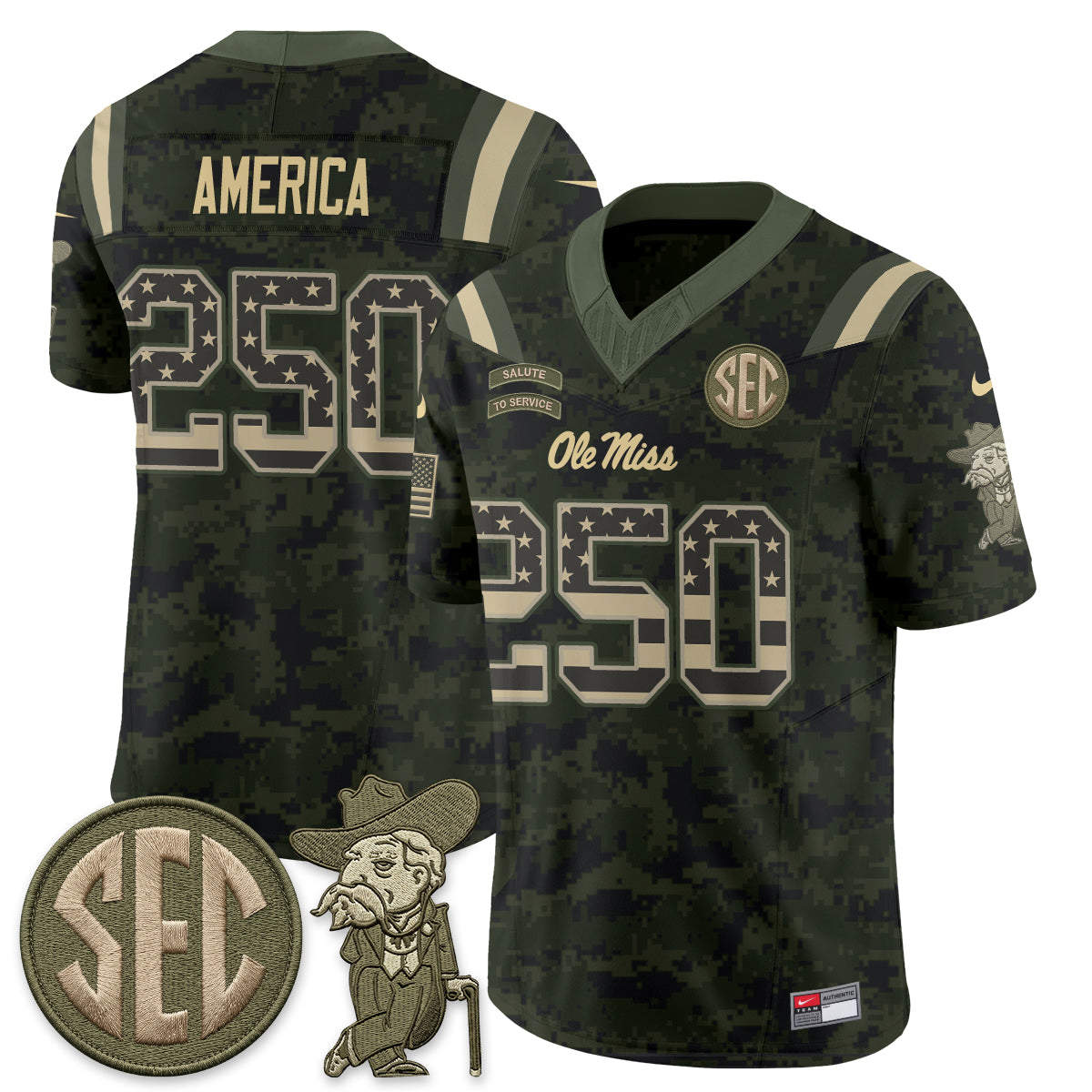 Ole Miss Rebels 2026 Salute to Service Vapor Jersey - Stitched