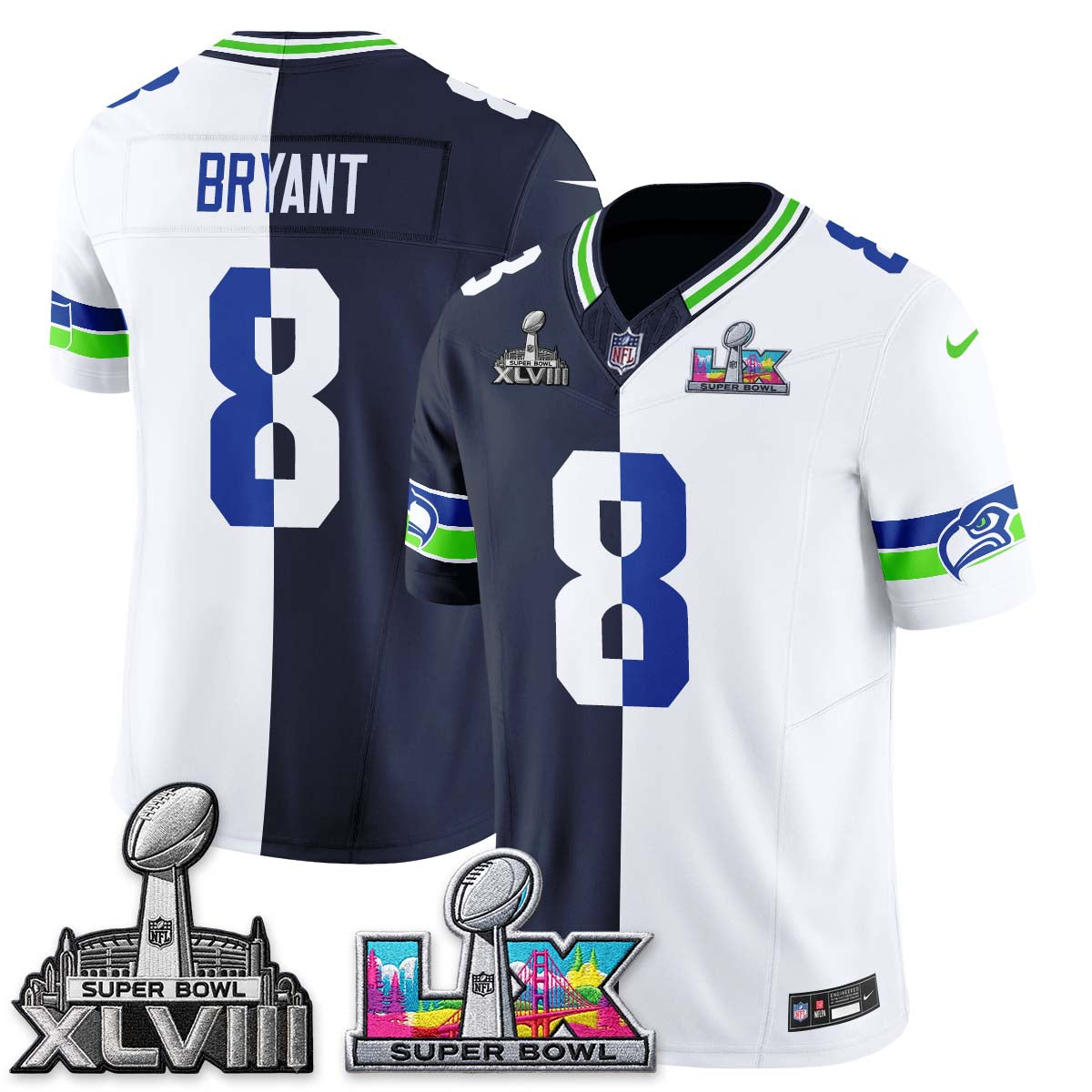 Seattle Seahawks Throwback 2 SB Patches Vapor Jersey - Stitched-NQD