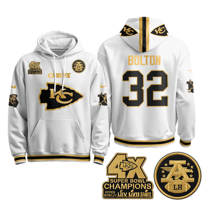 Kansas City Chiefs 4X Champs Gold Edition Hoodie - Stitched