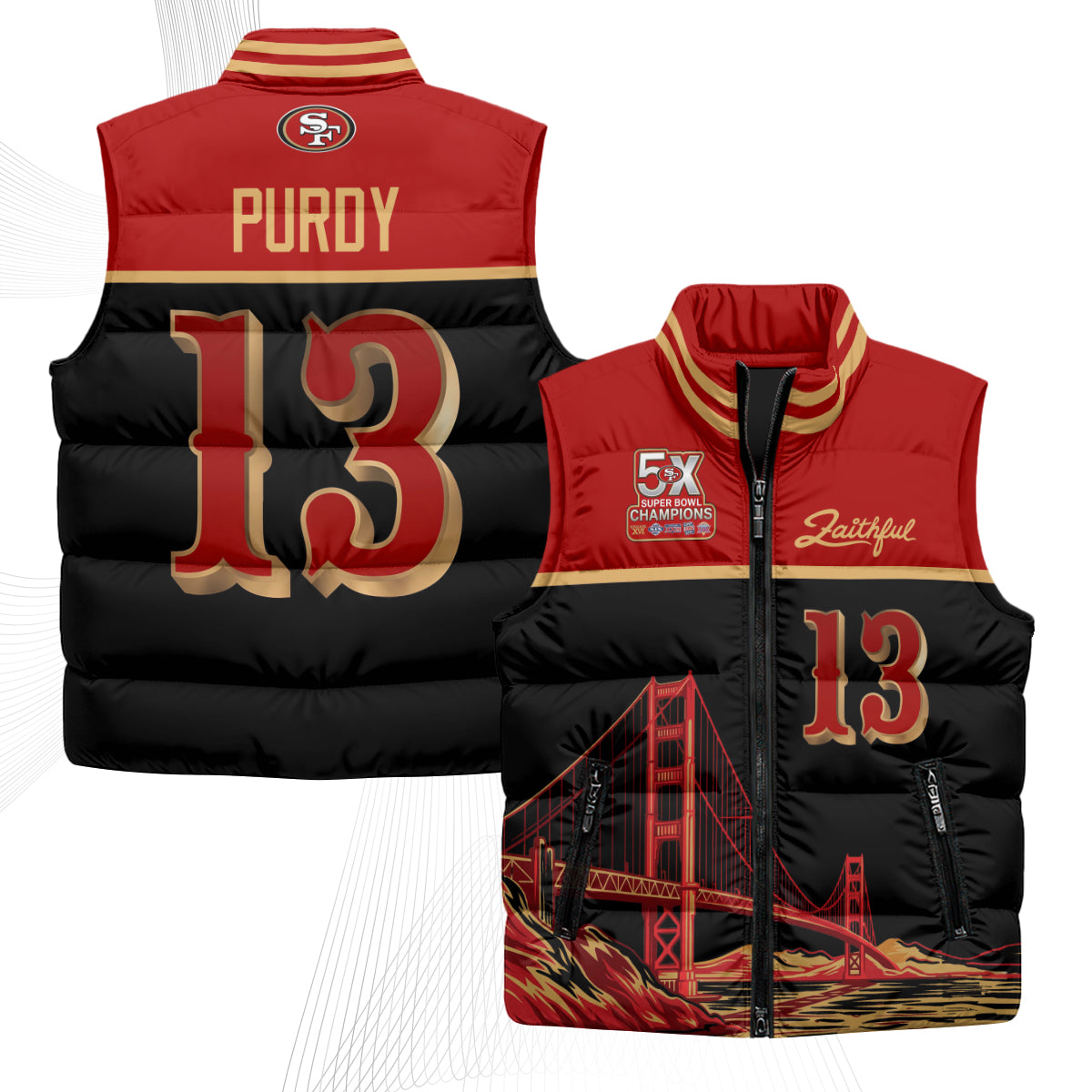 San Francisco 49ers Faithful Puffer Vest - Printed