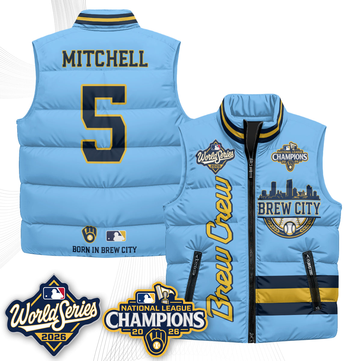 Milwaukee Brewers 2026 NL Champions Puffer Vest - Printed