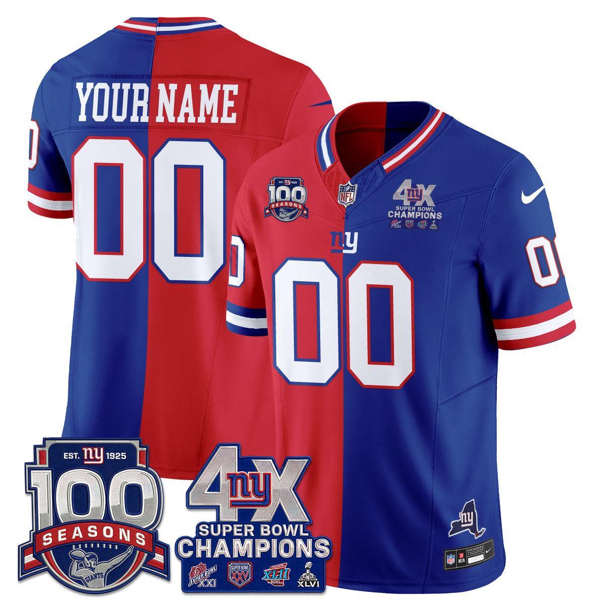 New York Giants 4X SBowl Split Edition Vapor Custom Jersey - Stitched