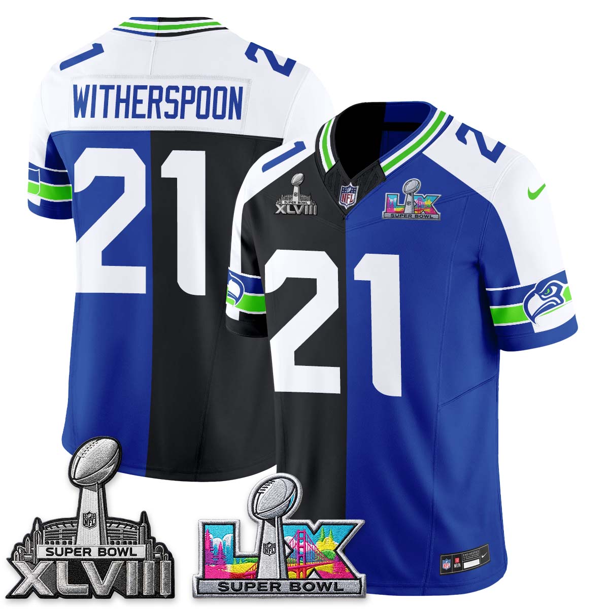 Seattle Seahawks Throwback 2 SB Patches Vapor Jersey - Stitched-NQD