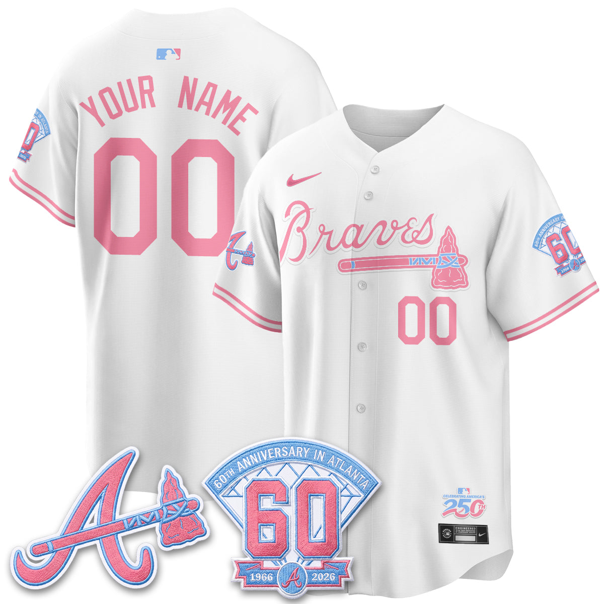 Atlanta Braves x Bubblegum Vapor Custom Jersey - Stitched