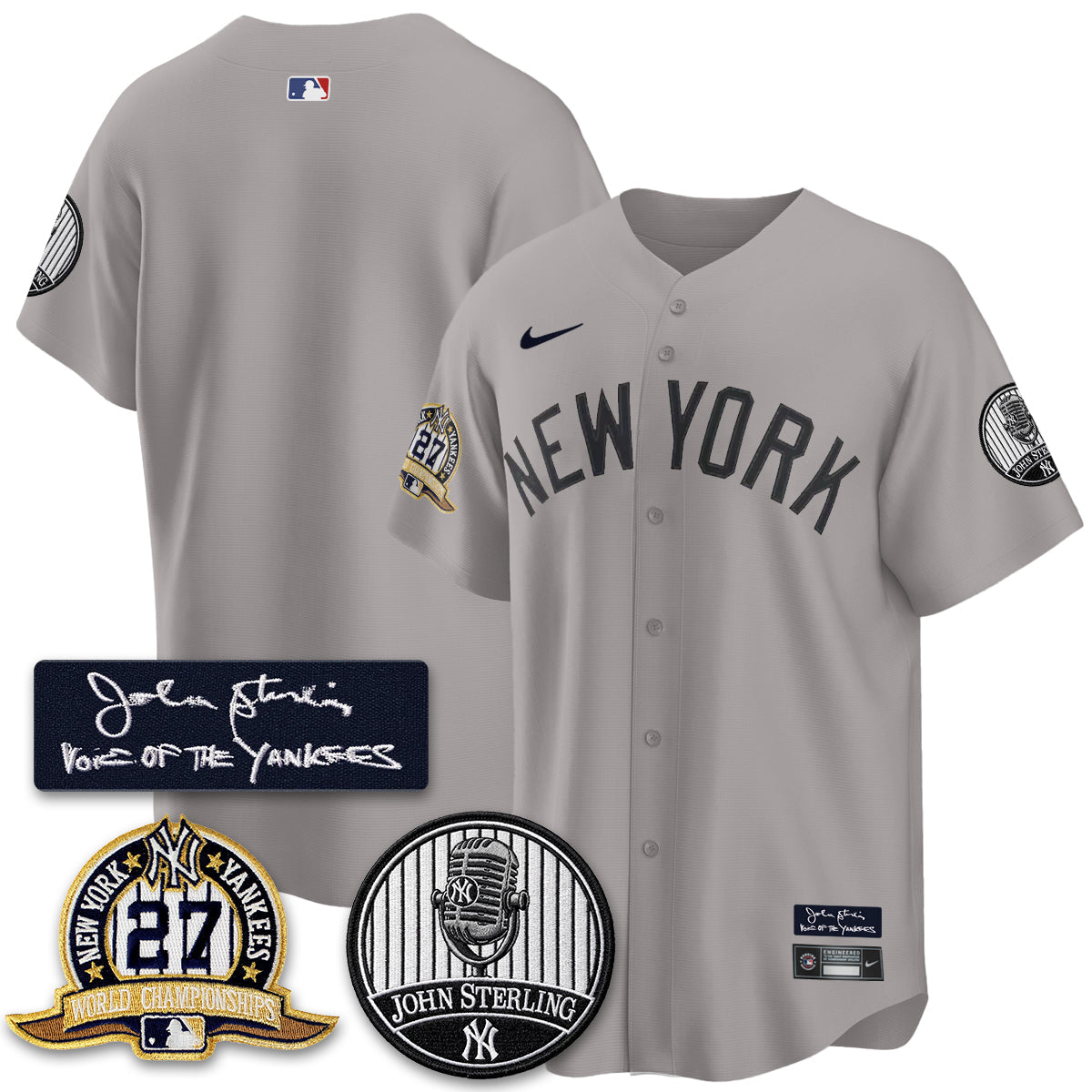 NYY John Sterling Tribute Patch Limited Gold Jersey - Stitched
