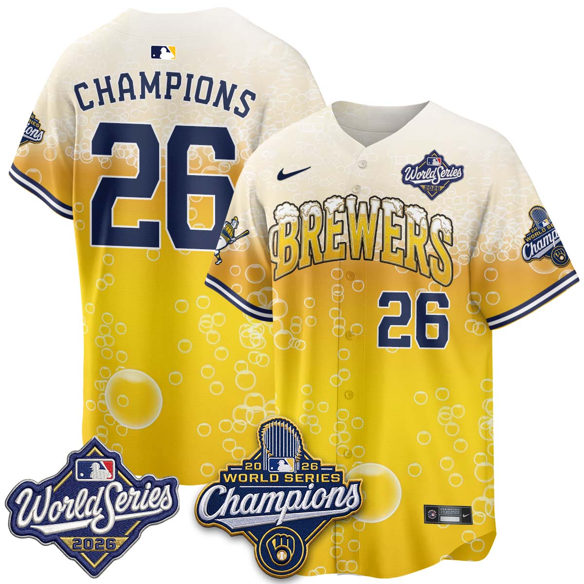 Milwaukee Brewers "Pitcher & Pint" 2026 WS Champions Vapor Jersey - Stitched