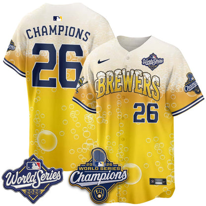 Milwaukee Brewers "Pitcher & Pint" 2026 WS Champions Vapor Jersey - Stitched