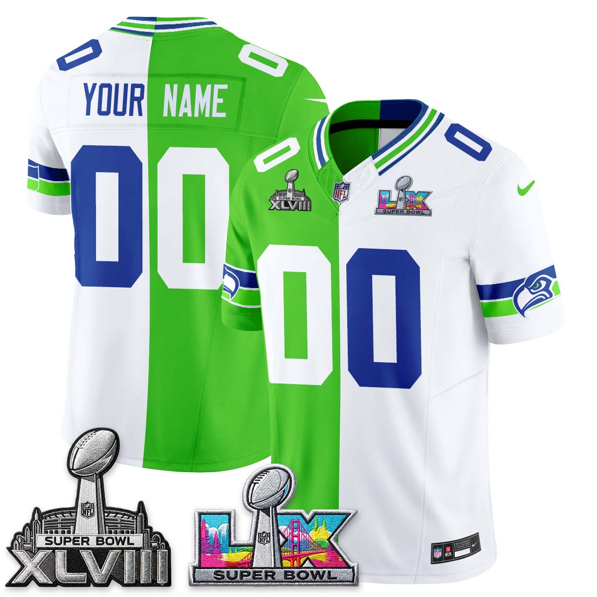 Seattle Seahawks Throwback 2 SB Patches Vapor Jersey - Stitched-NQD