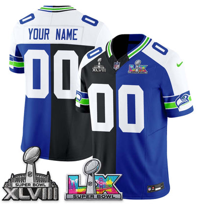 Seattle Seahawks Throwback 2 SB Patches Vapor Jersey - Stitched-NQD