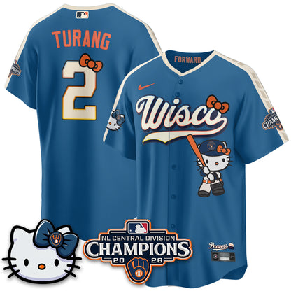 Milwaukee Brewers NL Central Champs x Meow KT Vapor Pink Jersey - Stitched