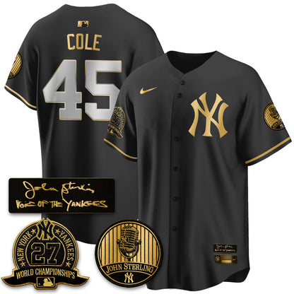 NYY John Sterling Tribute Patch Limited Gold Jersey - Stitched