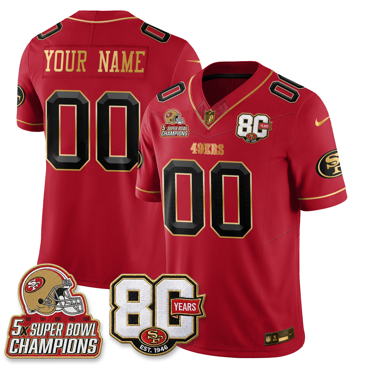 SF 80 Years & 5X Champs Vapor Custom Jersey - Stitched
