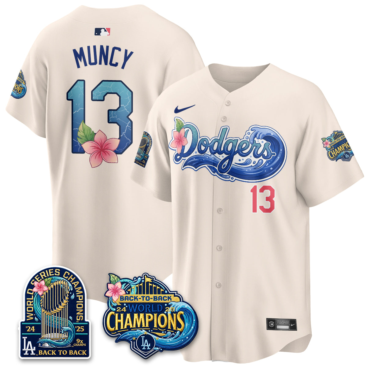 Los Angeles Dodgers Coastal Vapor Hawaiian Jersey - All Stitched