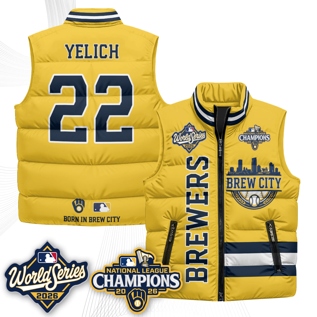 Milwaukee Brewers 2026 NL Champions Puffer Vest - Printed