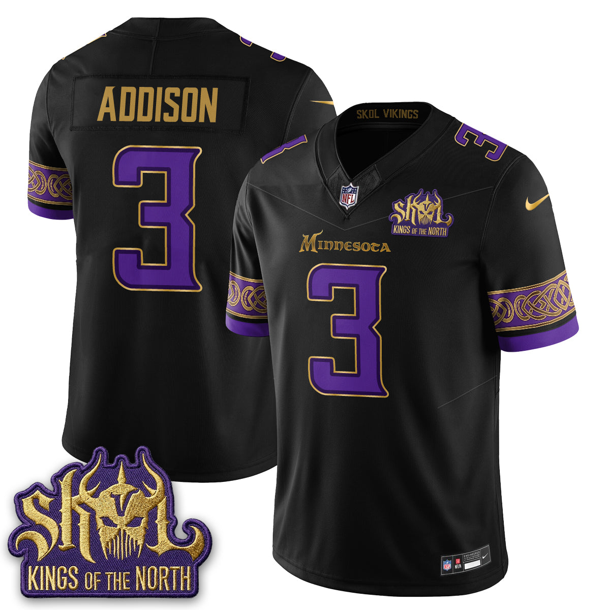 Minnesota Vikings Fangear Edition Warrior Skol Patch Vapor Jersey - Stitched