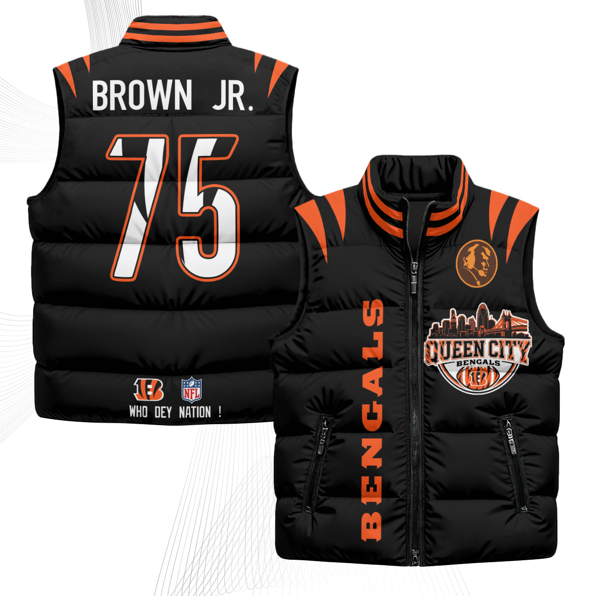 Cincinnati Bengals John Madden Patch Puffer Vest - Printed