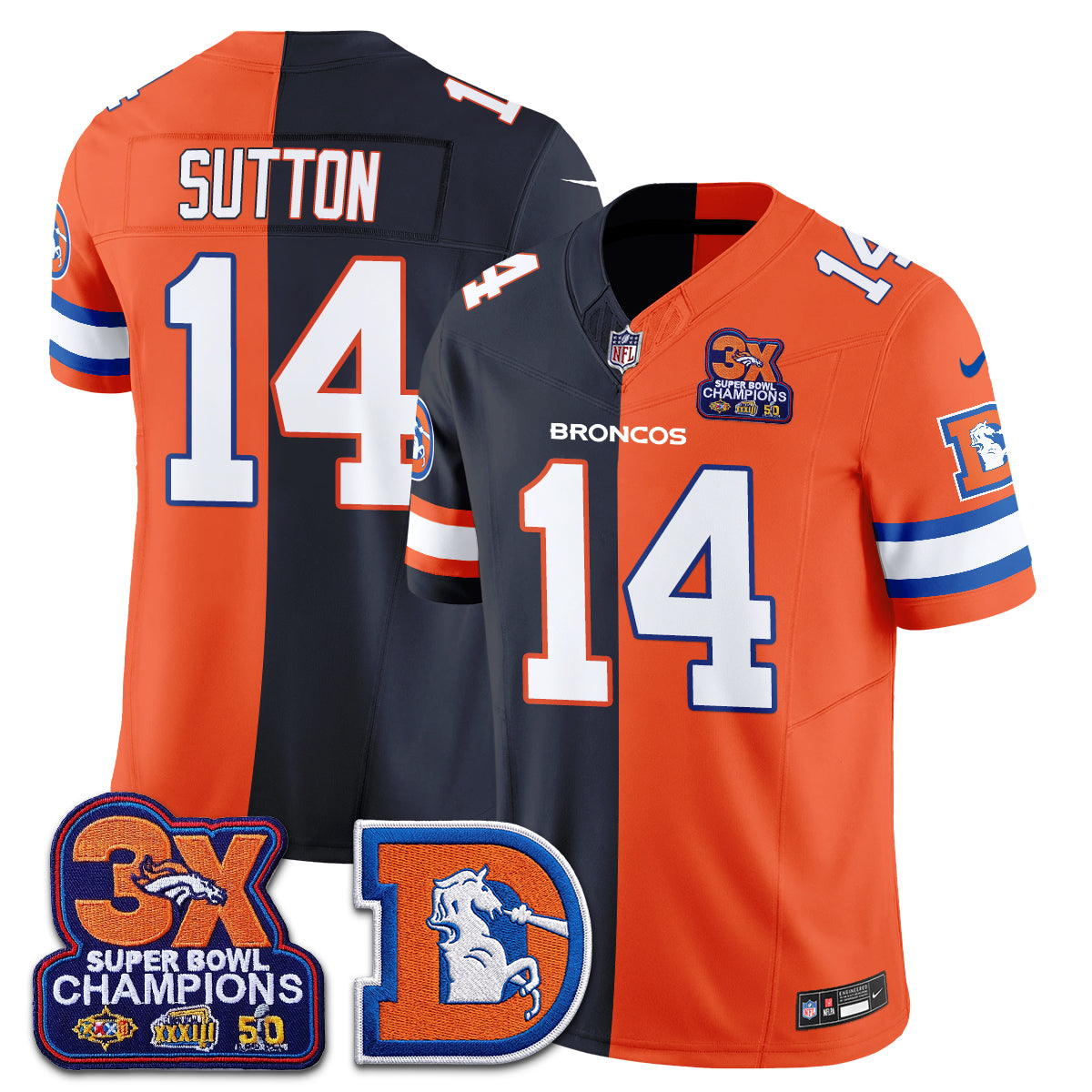 Denver Broncos Throwback Split Vapor Jersey - Stitched-NQD