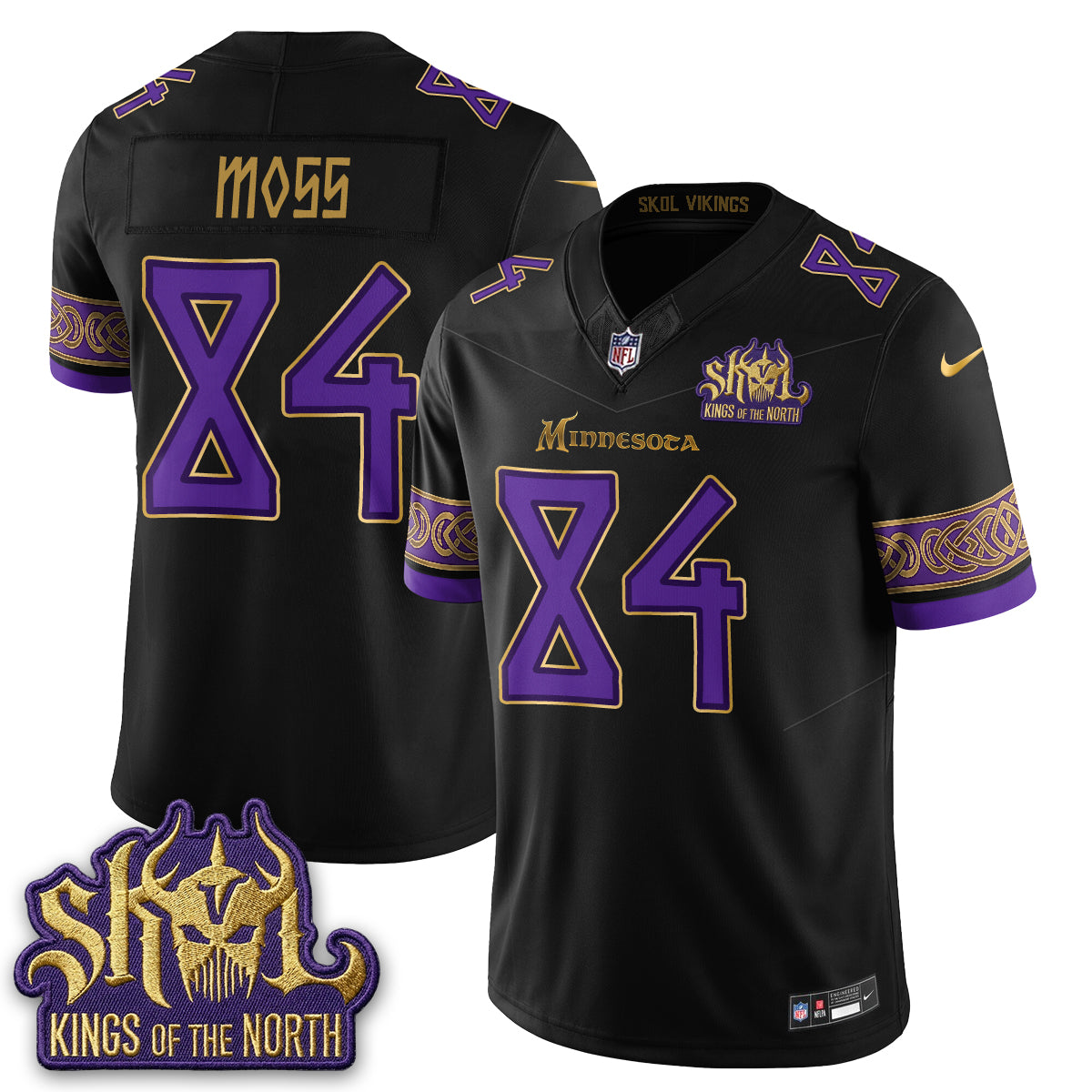Minnesota Vikings Fangear Edition Warrior Skol Patch Vikings Font Vapor Jersey - Stitched