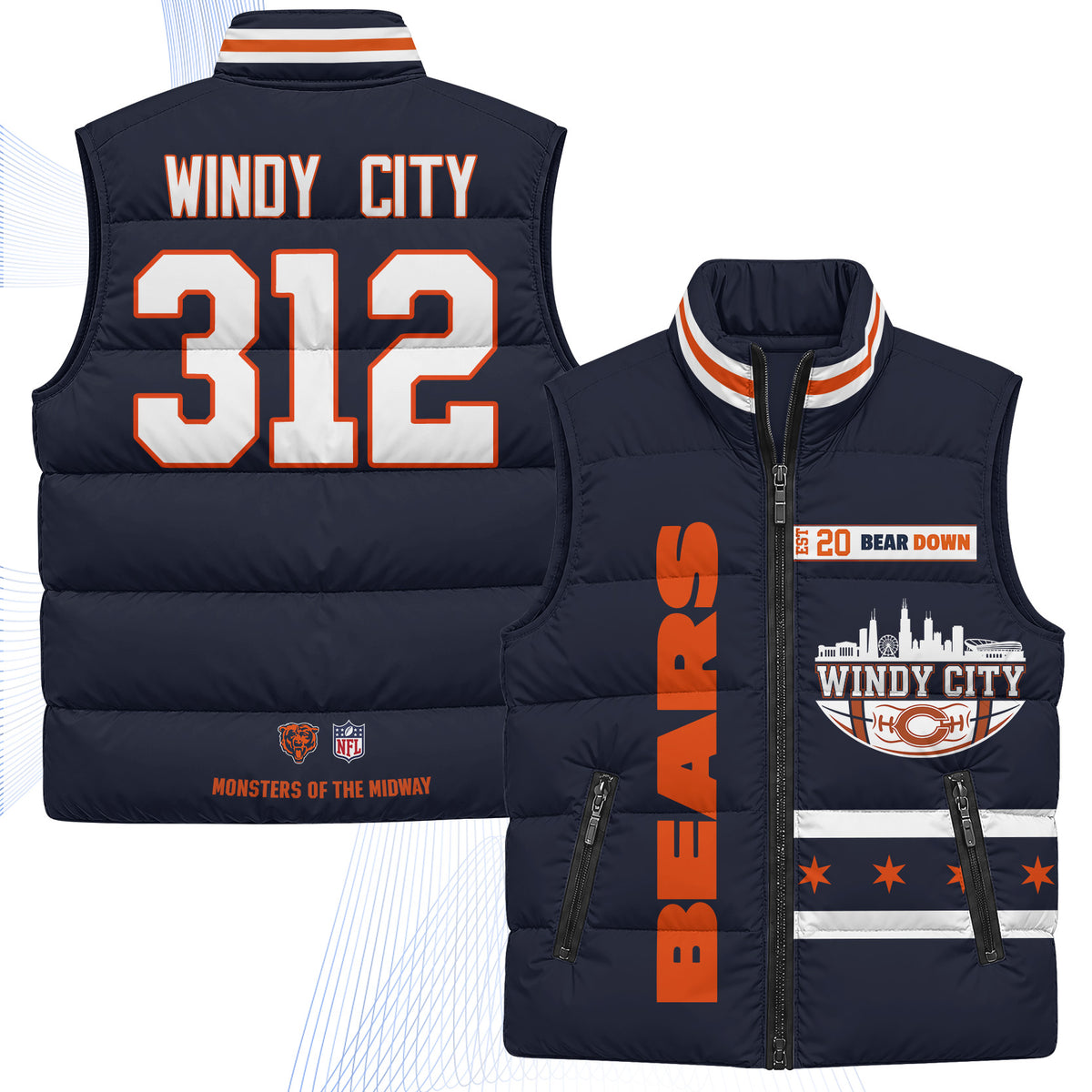 Chicago Bears "Windy City" Puffer Vest - Printed