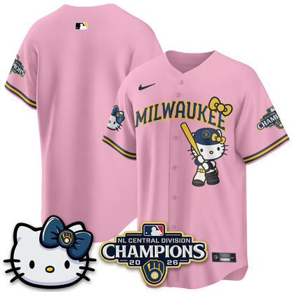 Milwaukee Brewers NL Central Champs x Meow KT Vapor Pink Jersey - Stitched