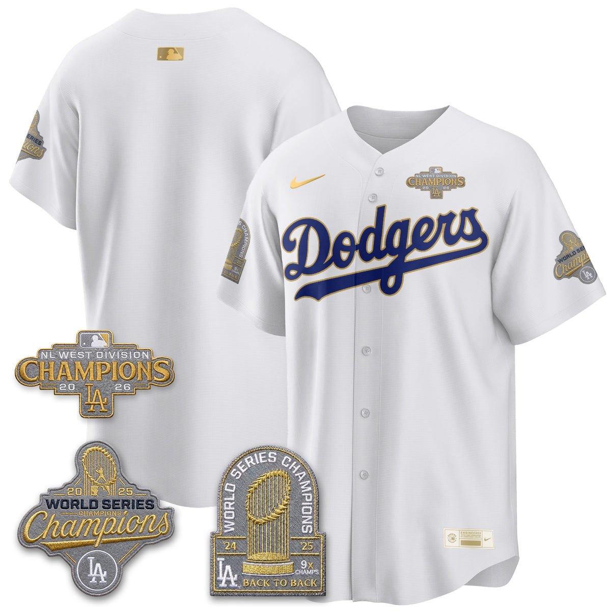 Los Angeles Dodgers 2026 NL West Champs Gold Vapor Jersey- Stitched