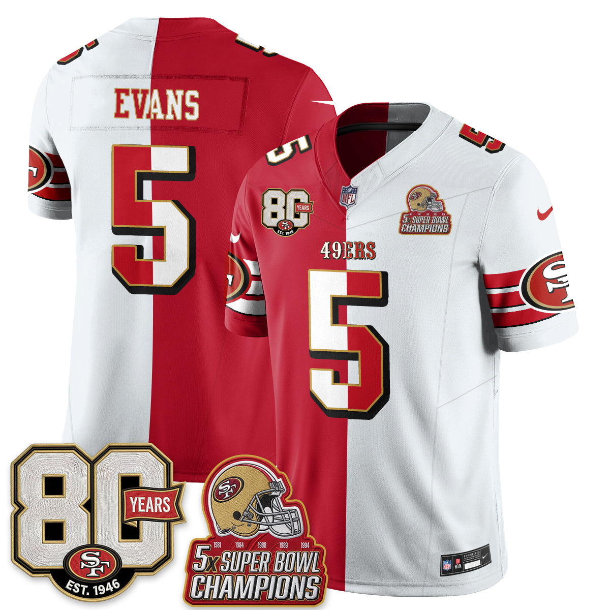 San Francisco 49ers Split Style Vapor Jersey - Stitched