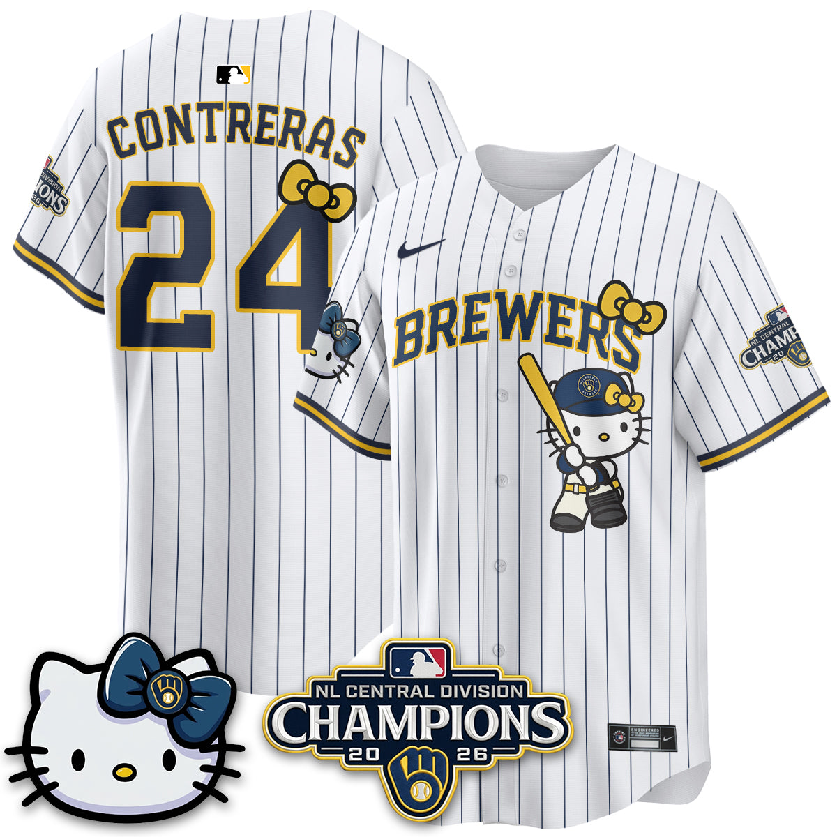 Milwaukee Brewers NL Central Champs x Meow KT Vapor Pink Jersey - Stitched
