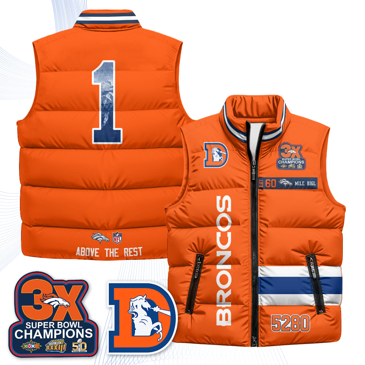 Denver Broncos "Mile High" Puffer Vest - Printed