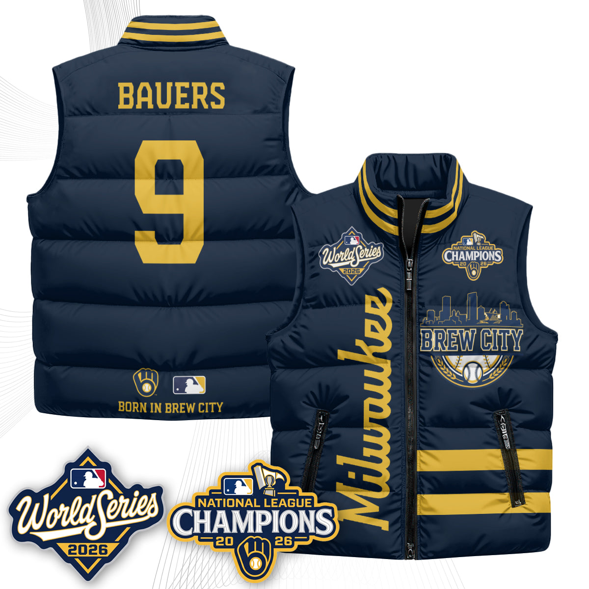 Milwaukee Brewers 2026 NL Champions Puffer Vest - Printed