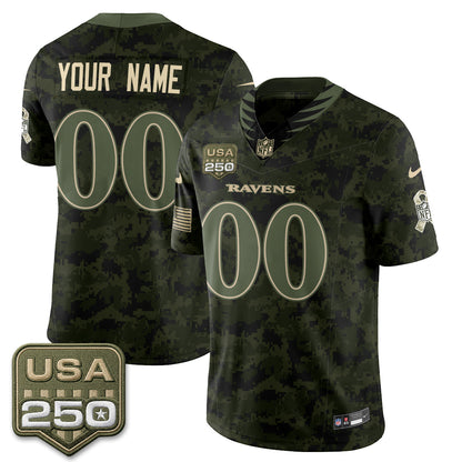 Baltimore Ravens 2026 Salute to Service Vapor Custom Jersey - Stitched