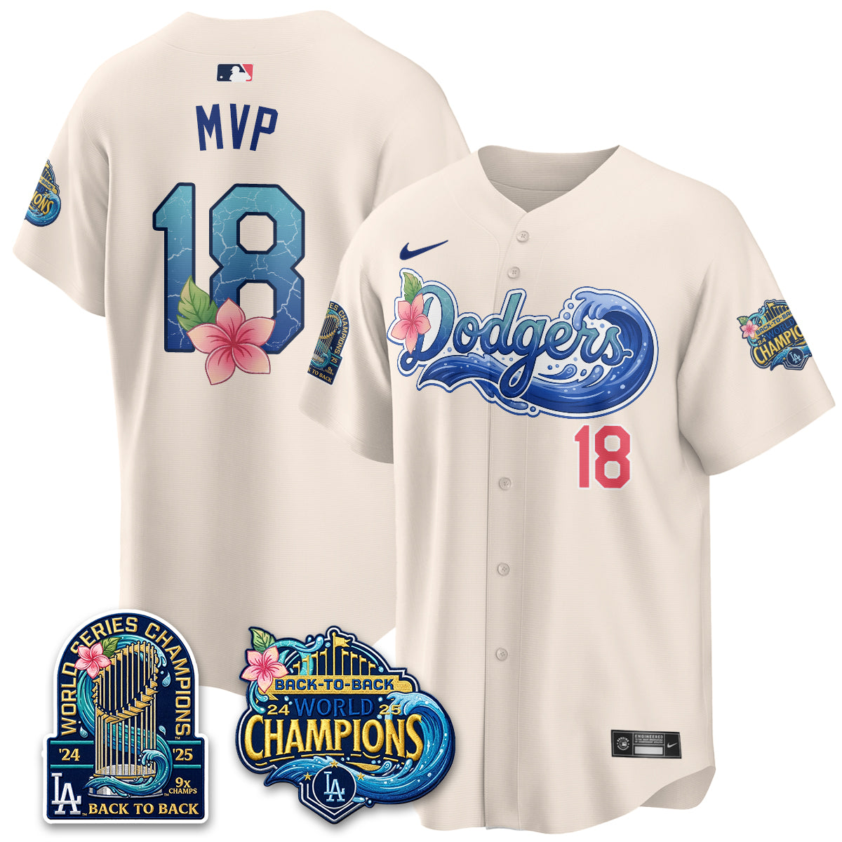 Los Angeles Dodgers Coastal Vapor Hawaiian Jersey - All Stitched