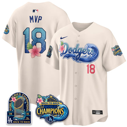 Los Angeles Dodgers Coastal Vapor Hawaiian Jersey - All Stitched