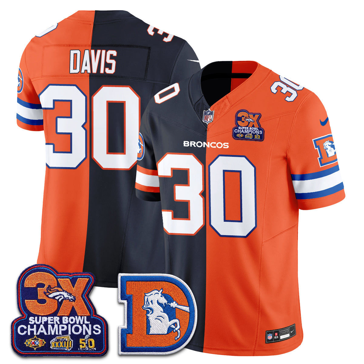 Denver Broncos Throwback Split Vapor Jersey - Stitched-NQD