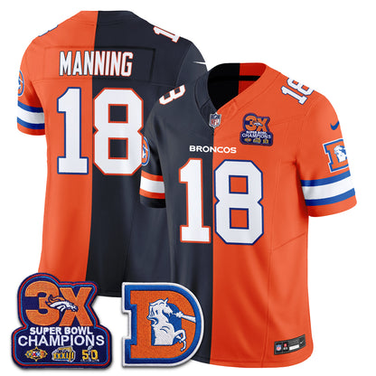 Denver Broncos Throwback Split Vapor Jersey - Stitched-NQD