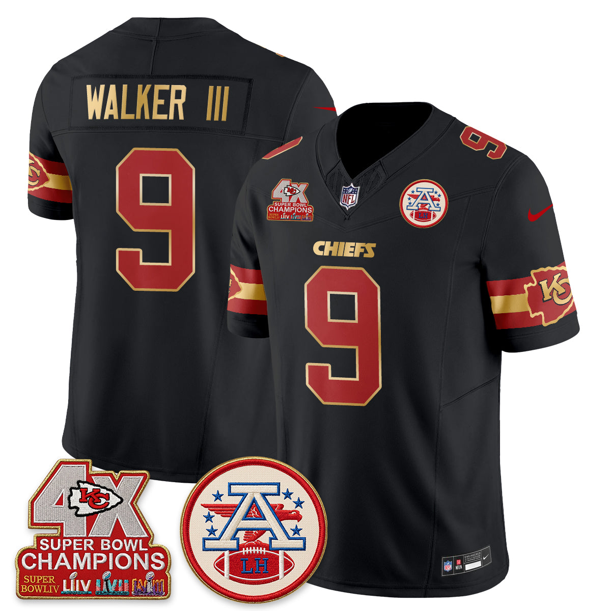 Kansas City Chiefs 4X Champs Gold Edition Vapor Jersey - Stitched