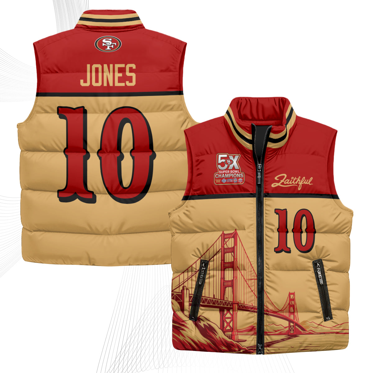 San Francisco 49ers Faithful Puffer Vest - Printed