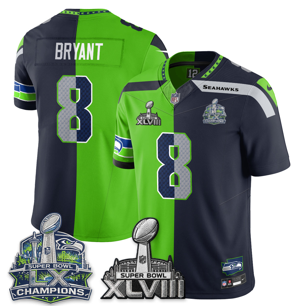 Seattle Seahawks S.Bowl Champs Split Edition Vapor Jersey - Stitch