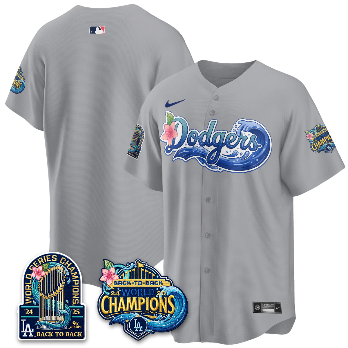 Los Angeles Dodgers Coastal Vapor Hawaiian Jersey - All Stitched
