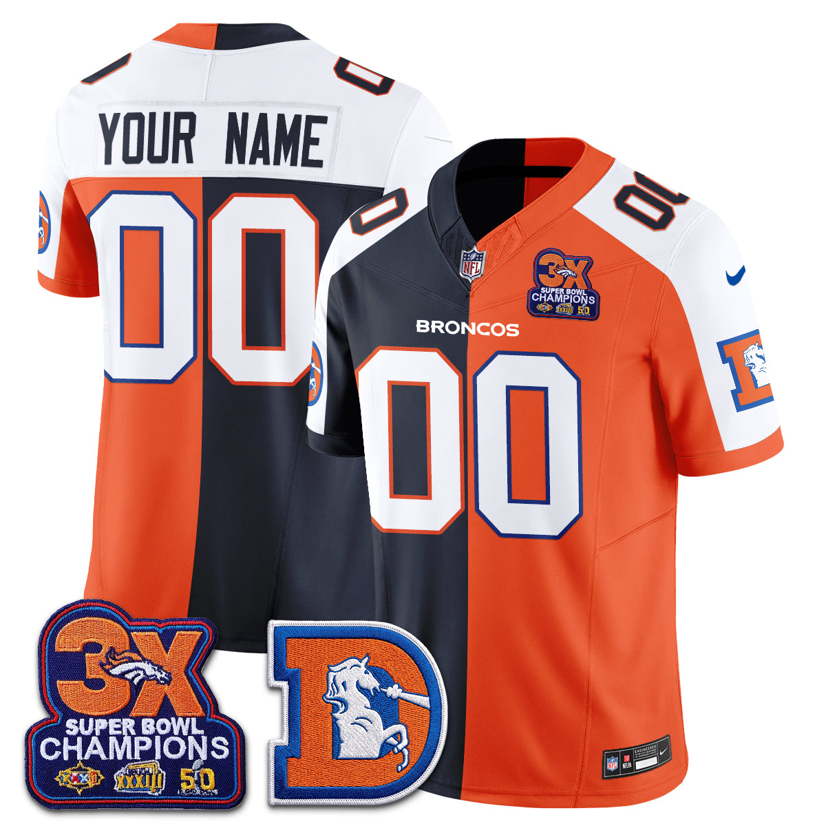 Denver Broncos Throwback Split Vapor Custom Jersey - Stitched-NQD