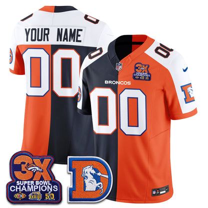 Denver Broncos Throwback Split Vapor Custom Jersey - Stitched-NQD