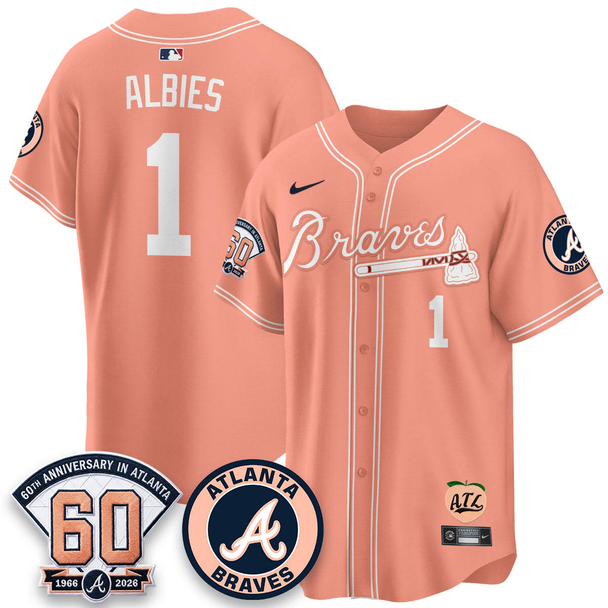 Atlanta Braves 60th Anniversary Peach Edition Vapor Premier Limited Jersey - All Stitched (1)