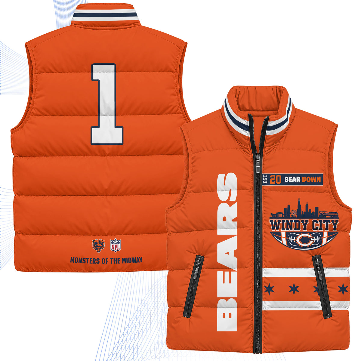 Chicago Bears "Windy City" Puffer Vest - Printed