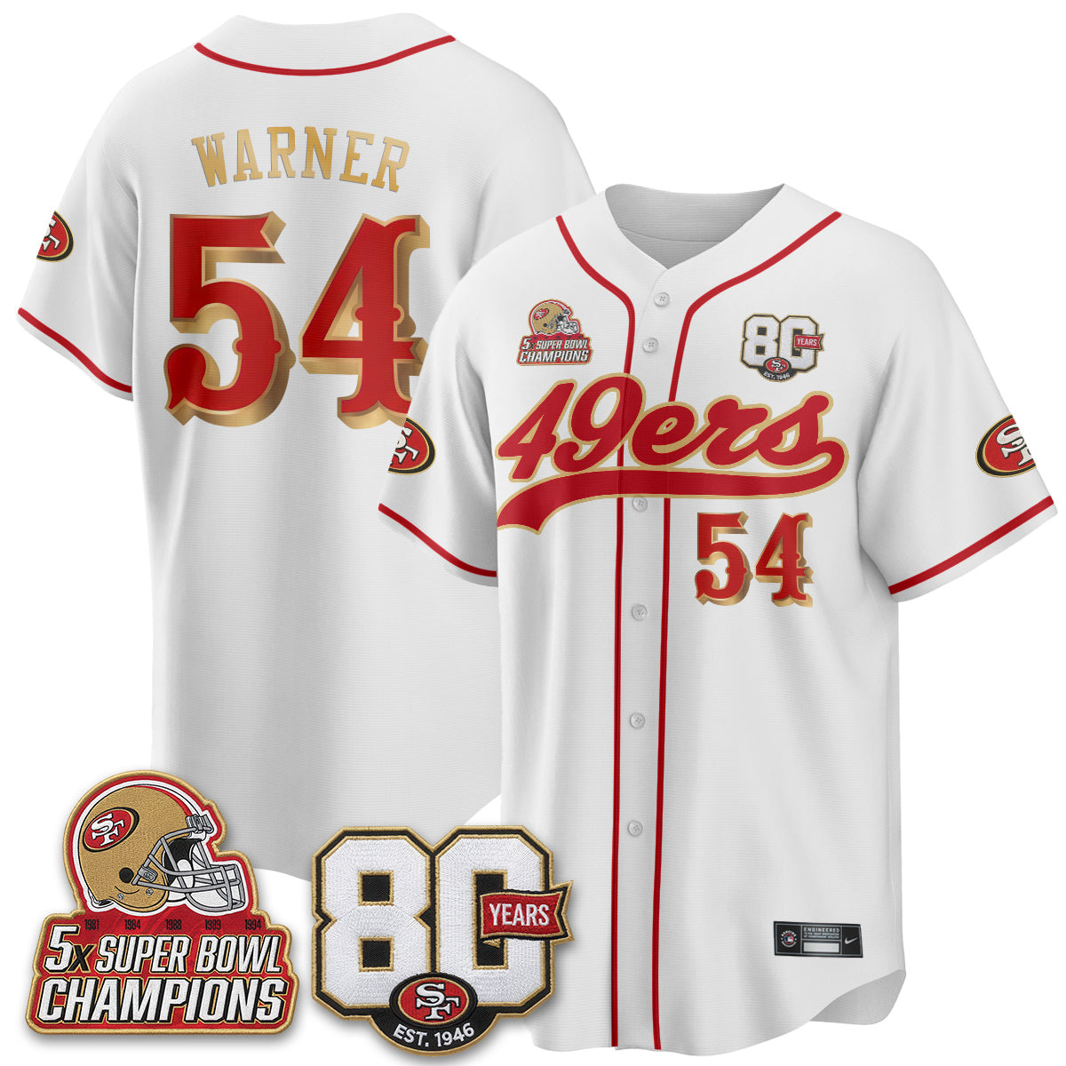 SF 80 Years & 5X Champs Patch Black Gold Baseball Jersey - Stitched