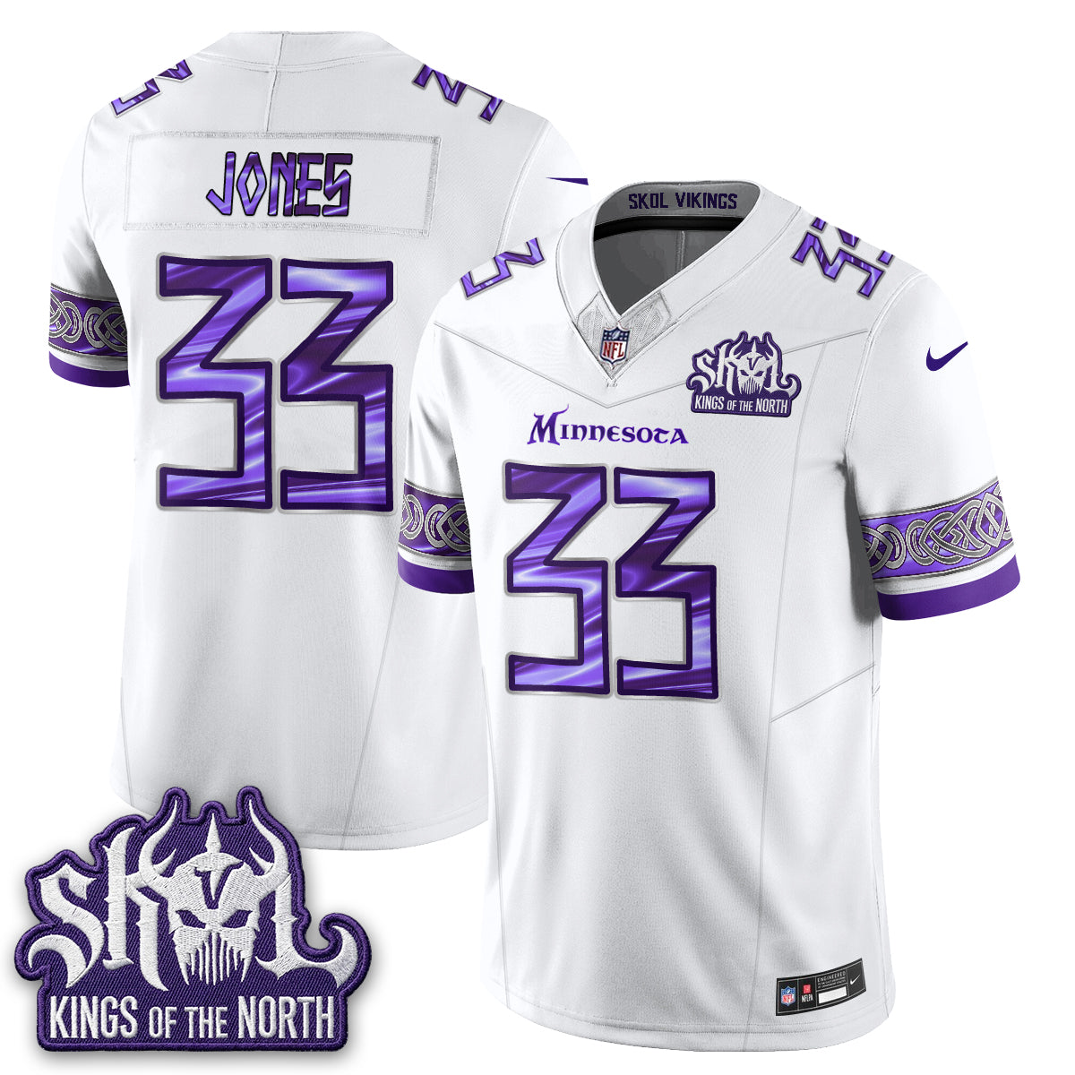 Minnesota Vikings Fangear Edition Warrior Skol Patch Vikings Font Vapor Jersey - Stitched