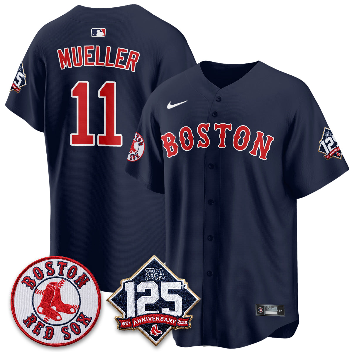 Boston Red Sox 125th Anniversary Patch Vapor Jersey - Stitched