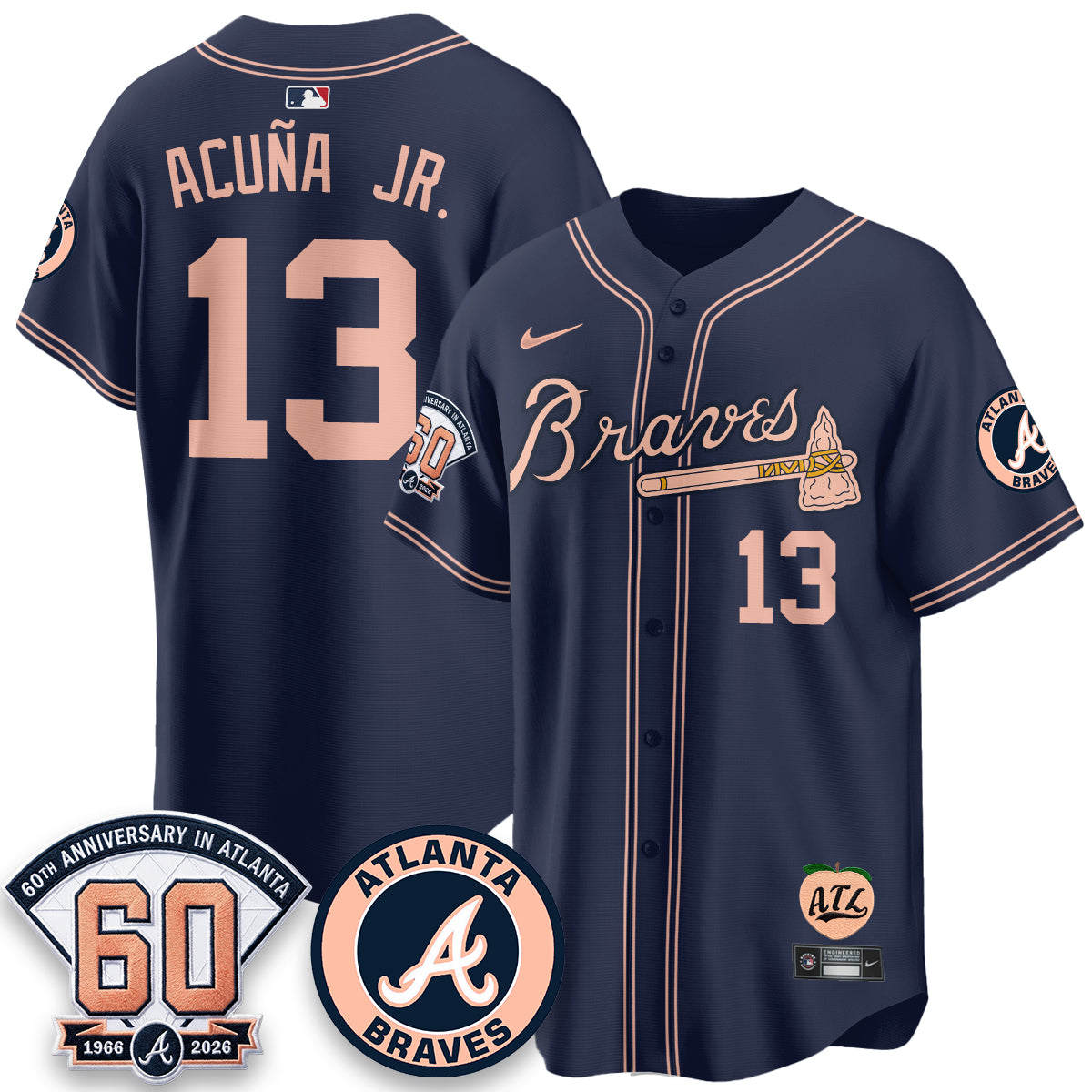 Atlanta Braves 60th Anniversary Peach Edition Vapor Premier Limited Jersey - All Stitched (1)