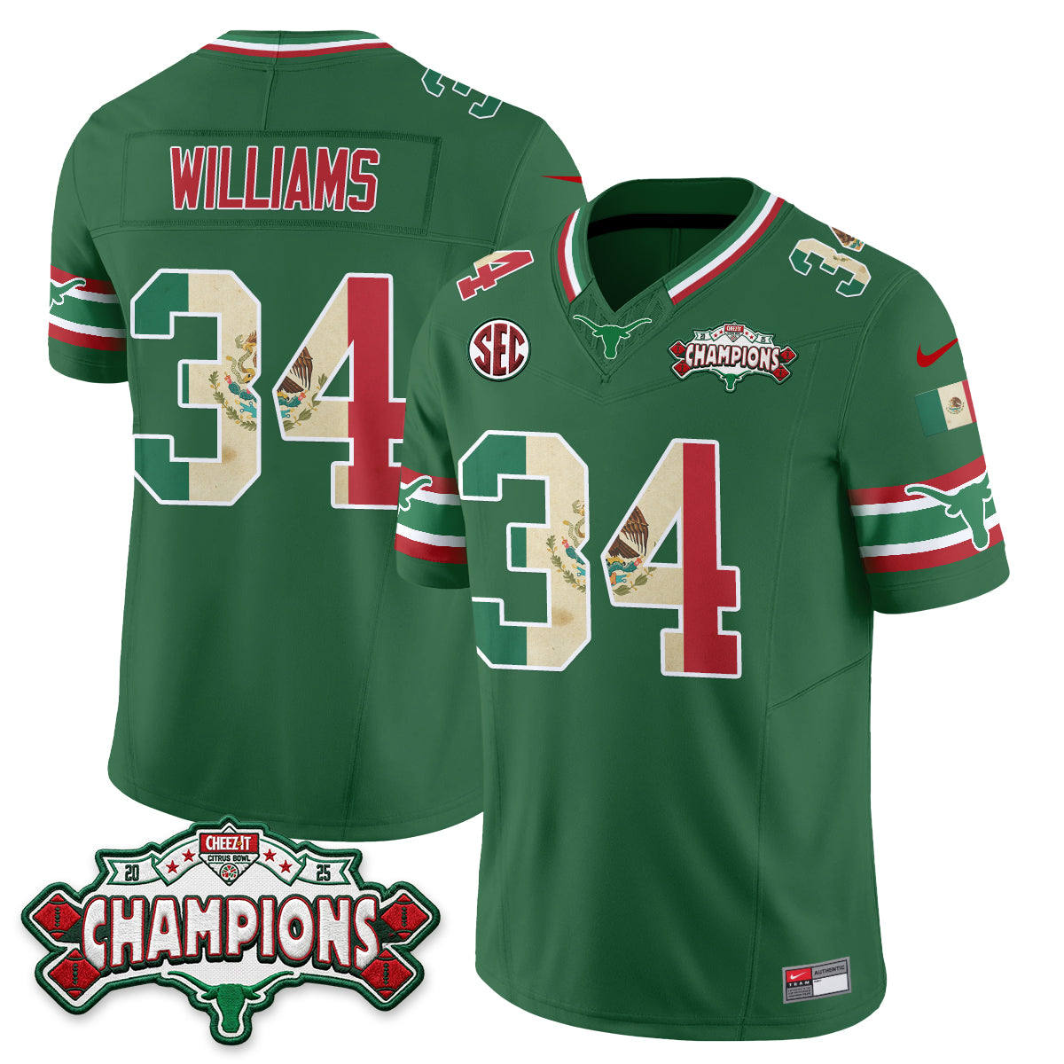Texas Longhorns Mexico Edition Vapor Jersey - Stitched-NQD