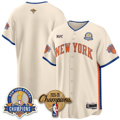 New York Knicks 2026 NBA Champions Cream Baseball Edition Vapor Jersey - Stitched