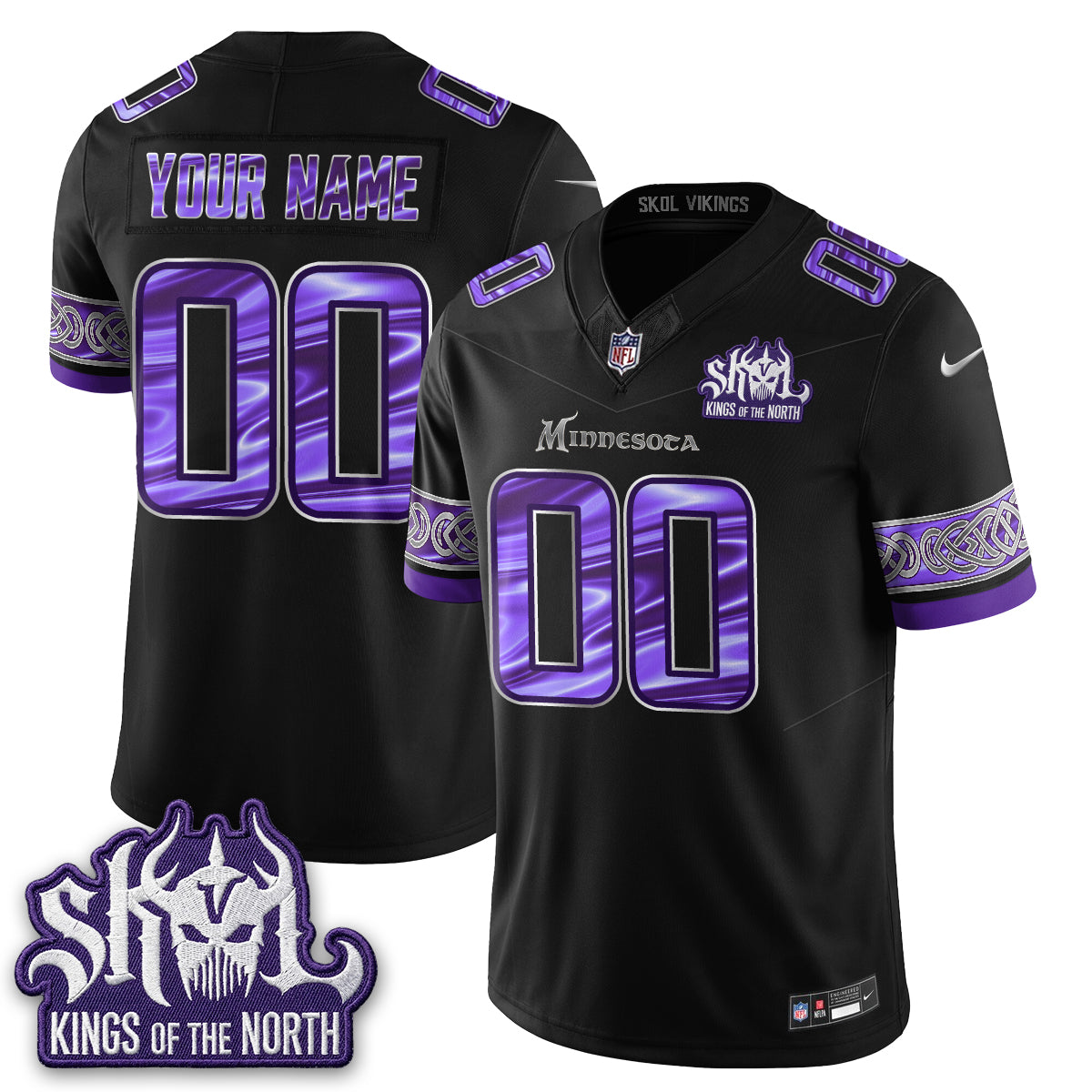 Minnesota Vikings Fangear Edition Warrior Skol Patch Vapor Custom Jersey - Stitched-NQD